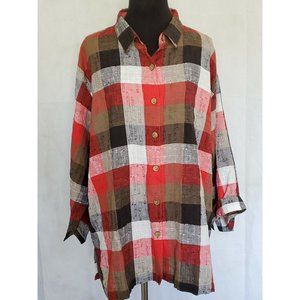 Maggie And Max Red Plaid Button Down Long Sleeve Work‎ Ready Size 1X